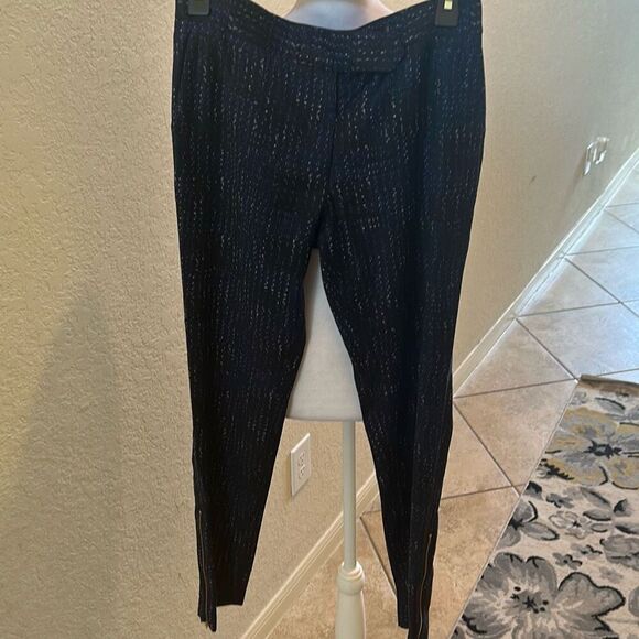 Femme d’armes Size 2 Ankle Zip Dress Trouser Blue Black Geo Print Office Casual - Picture 1 of 9